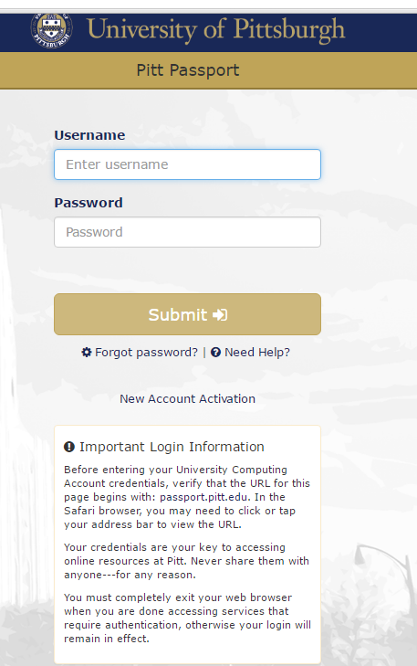 Fake Pitt Passport page Fake Pitt Passport page
