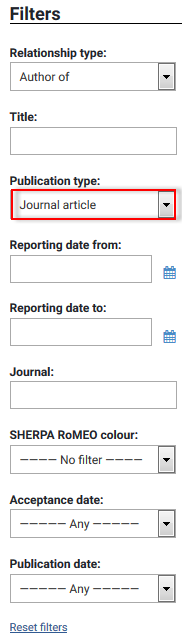 Filters with Publication Type Highlighted