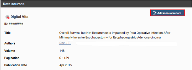 Data Sources with Add Manual Record Highlighted