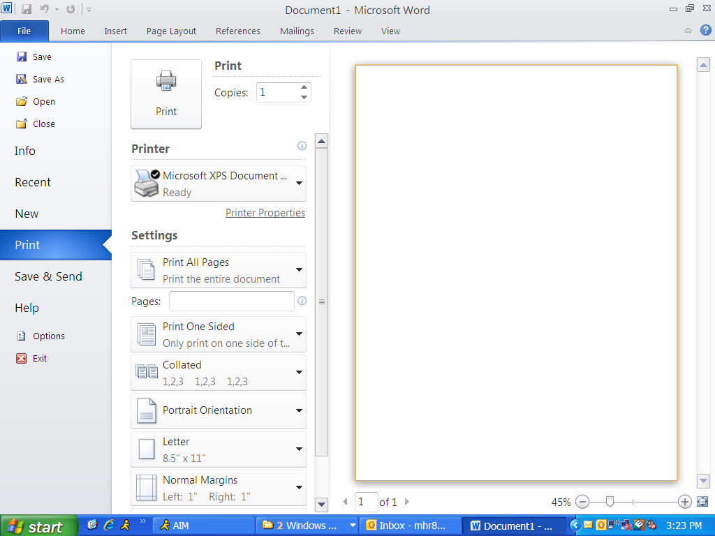Microsoft Office Print Feature
