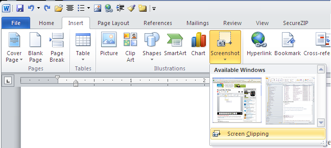 Microsoft Office Screenshot Button
