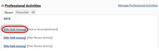 Professional Activities with Title Field Missing Highlighted
