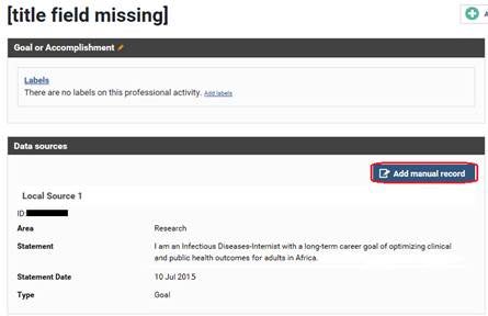 Title Field Missing Window with Add Manual Record Highlighted