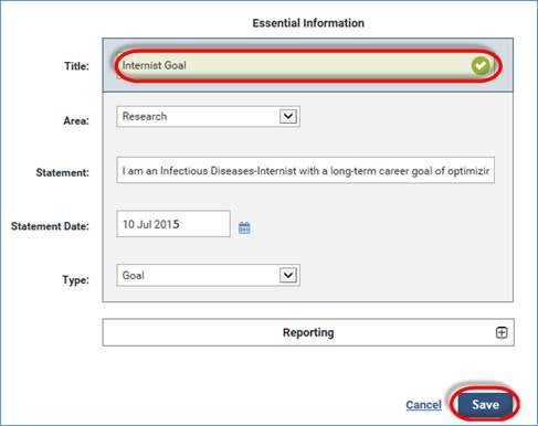 Essential Information Window with Title Field Highlighted