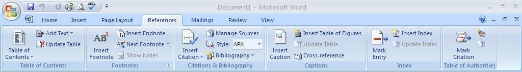 Office 2007 Word Ribbon References Features