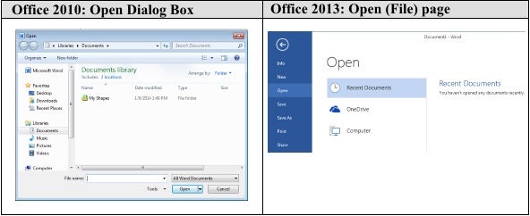 Office 2010 and Office 2013 Open Feature Comparison