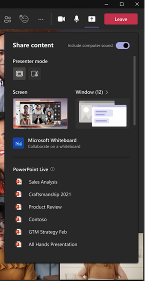 Screenshot of Team Share Content - PowerPoint Live 