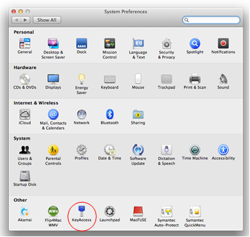 System Preferences with KeyAccess Highlighted