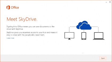 Office 2013 SkyDrive Window