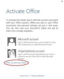 Office 2013 Activate Office Window with Enter the Product Key Instead Highlighted