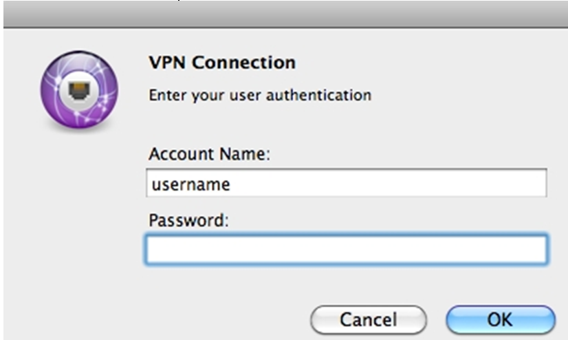 VPN Connection Log In Screen
